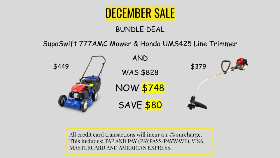 Supaswift 777AMC 18″ Push Mower & Honda UMS425 Line Trimmer – December Sale